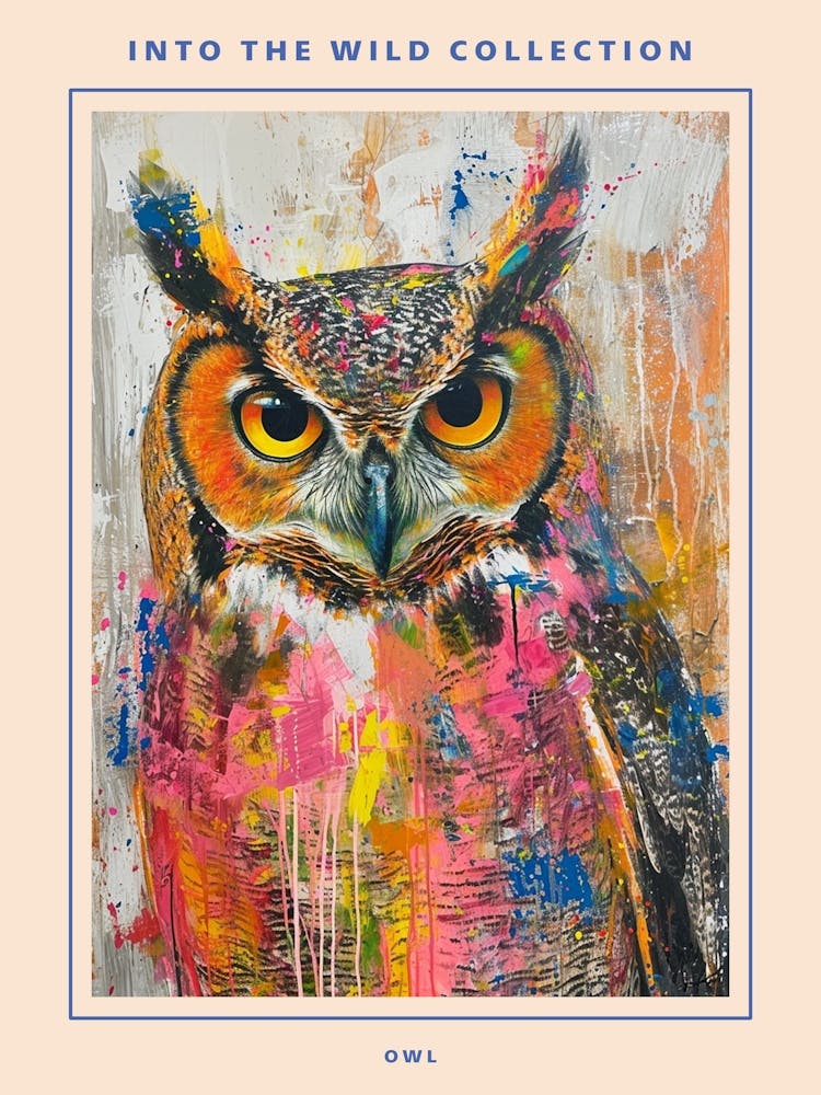 Kitsch Colourful Owl Collage 7 Poster