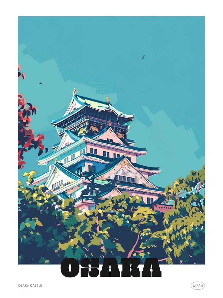 Osaka Castle 2 Colourful Illustration Poster
