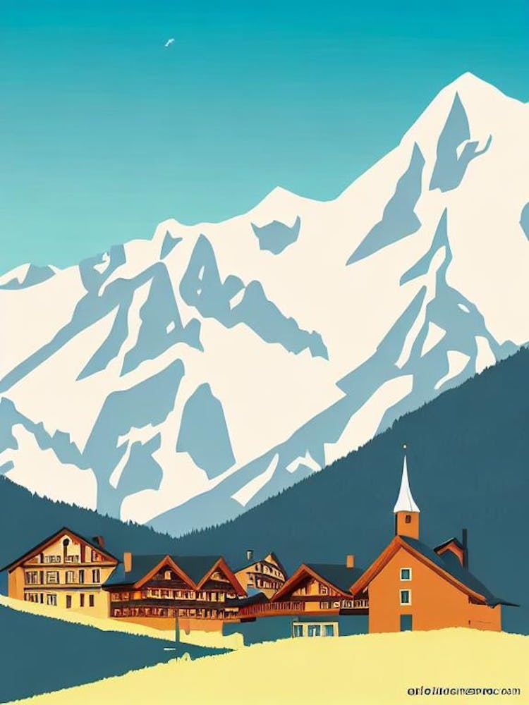 Engelberg, Switzerland Midcentury Vintage Skiing Poster