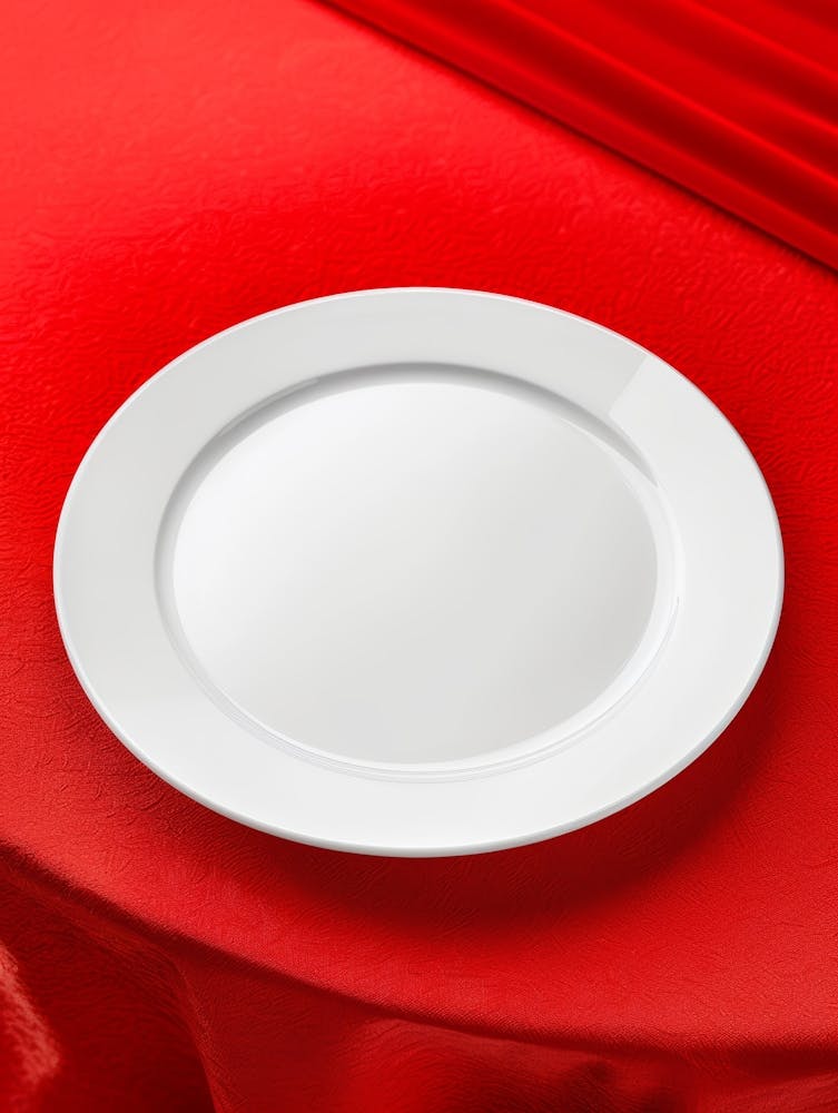White Plate On Red Cloth