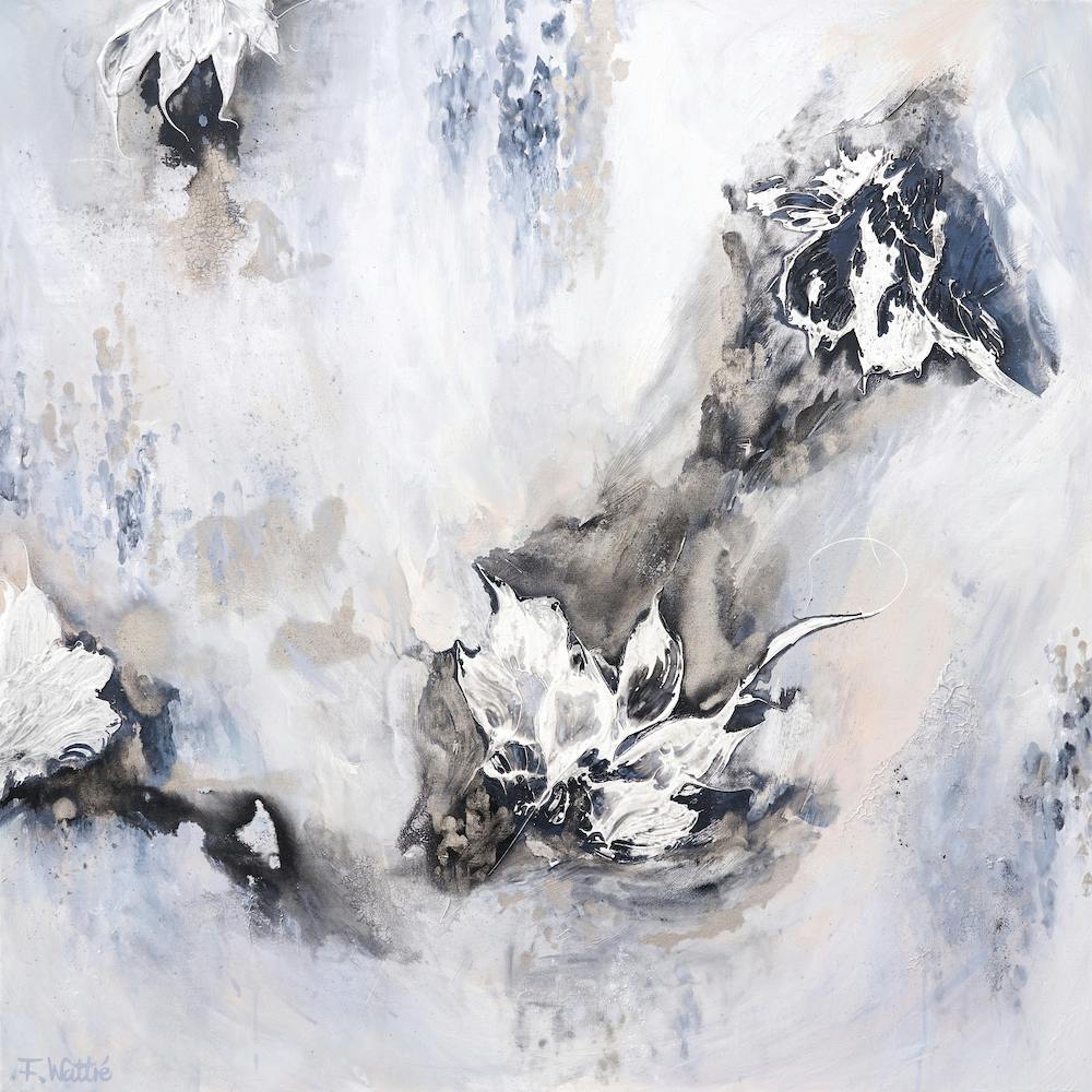 Neutral And White Flower Painting Square