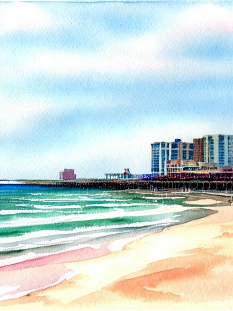 Atlantic City Beach 3, New Jersey Watercolour