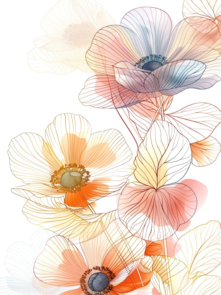 Watercolor Flowers On A White Background nature art