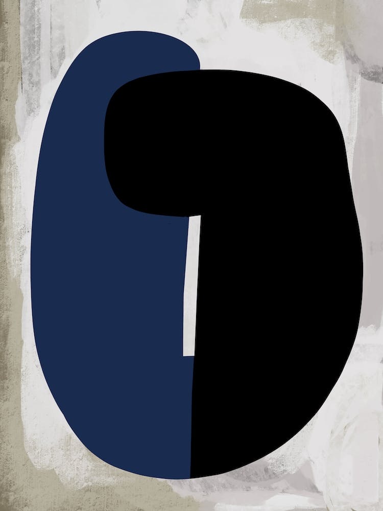 Blue And Black Abstract On Neutral 1