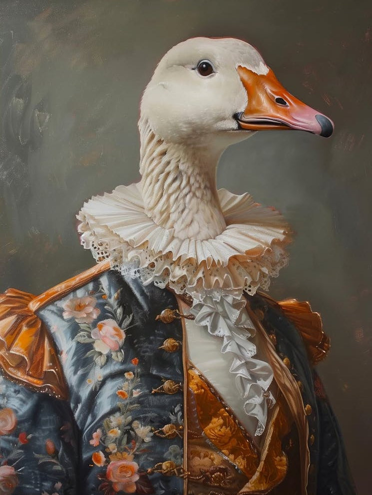 Victorian Animals Portrait, Royal Goose Vintage Print, Dressed Animal Altered Art, Renaissance Animal Printable Art, Animal Lover Gift