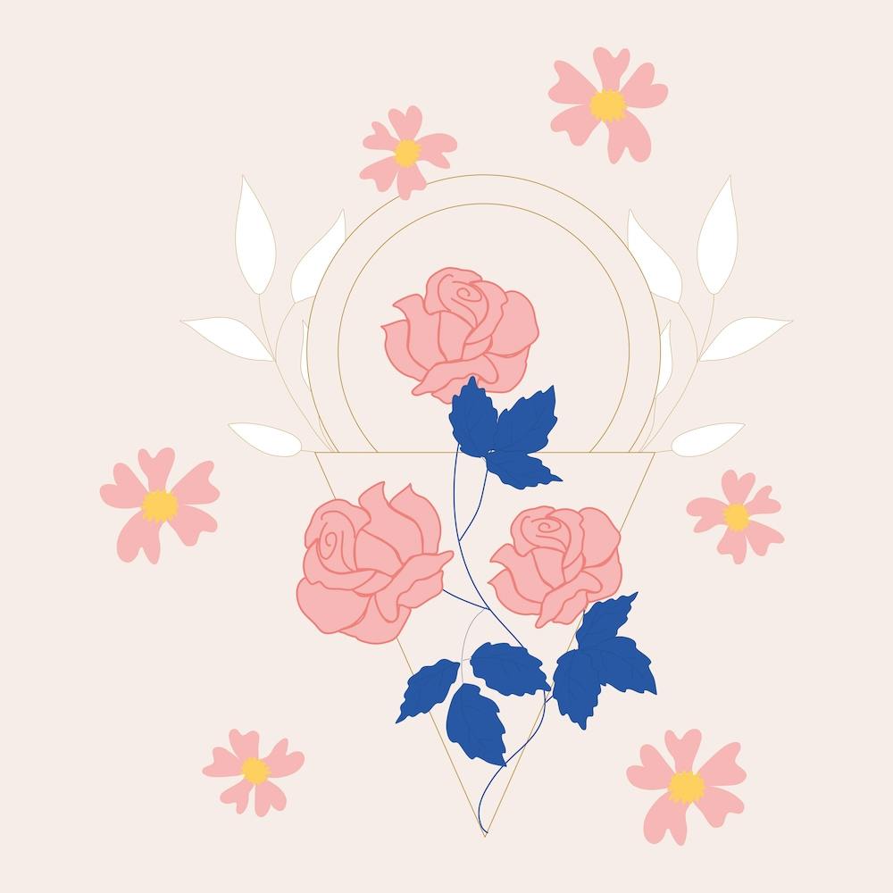 Pink Flowers And Geometrics Square