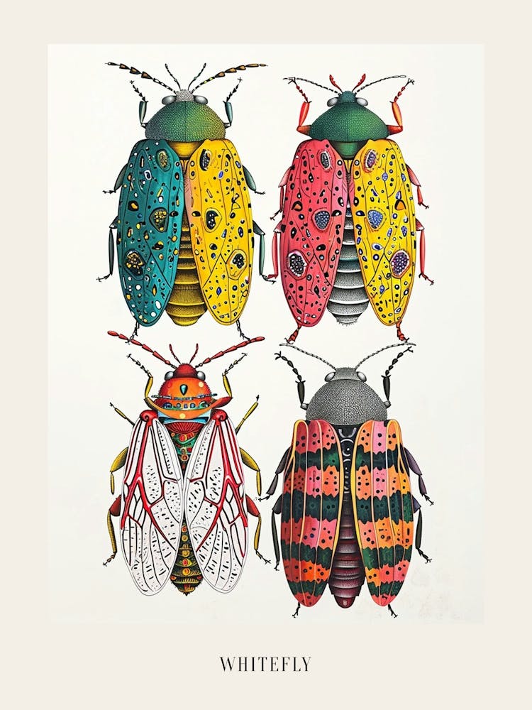Colourful Insect Illustration Whitefly 4 Poster