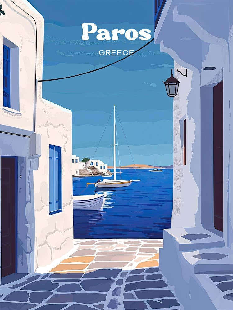 Paros Greece Aegean Sea Travel Art Illustration
