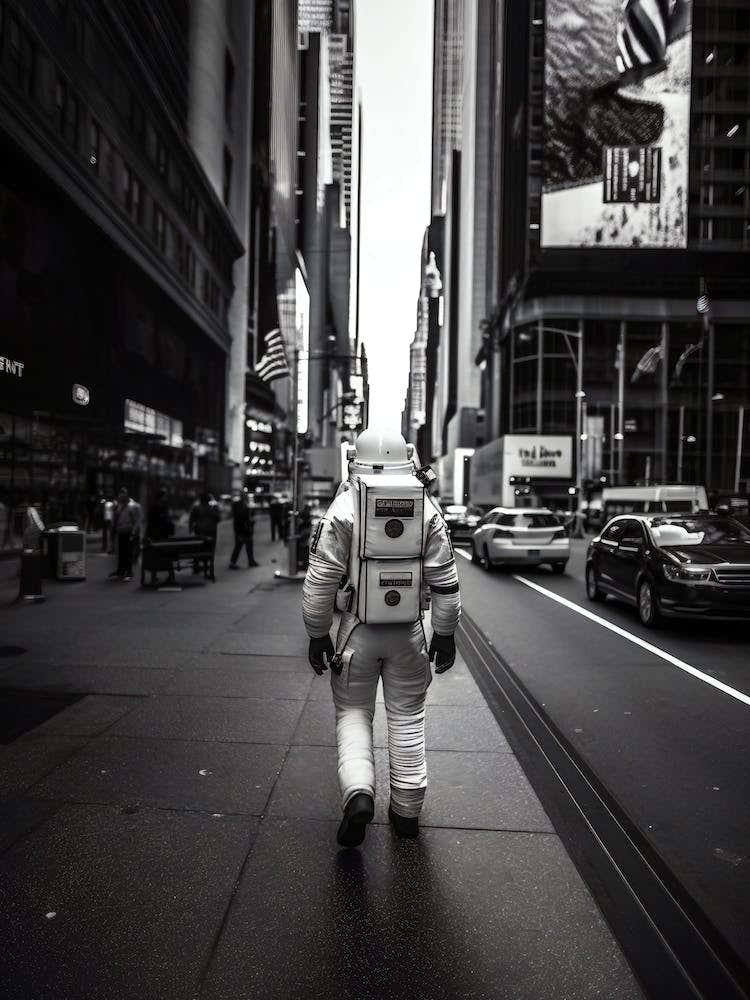 Astronaut In New York City Black And White Photo