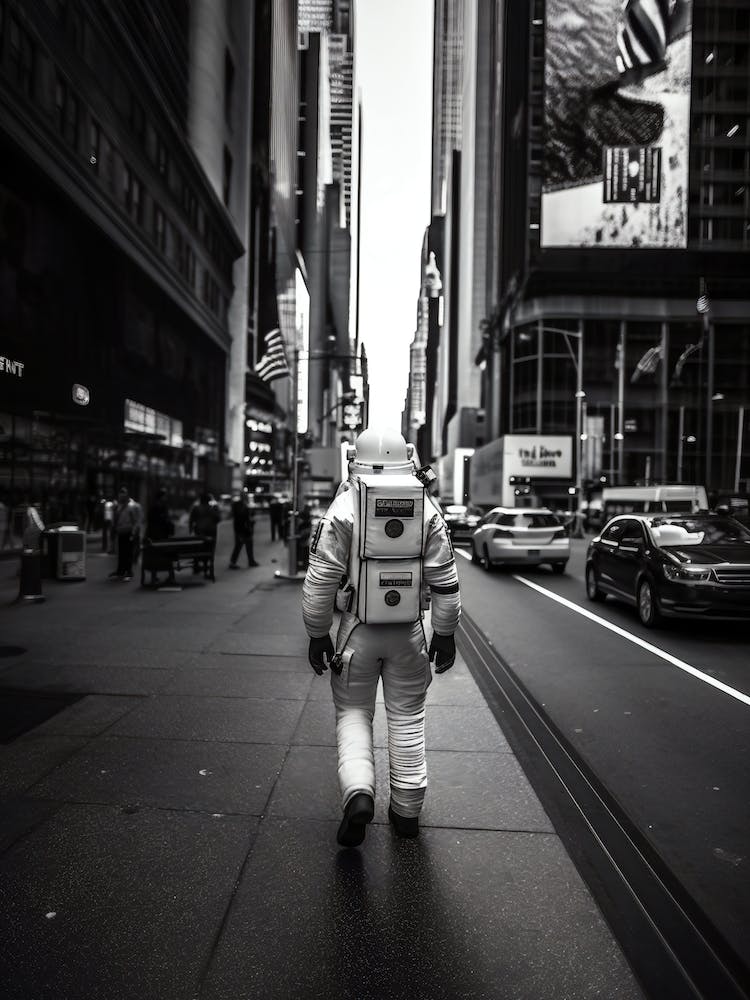 Astronaut In New York City Black And White Photo