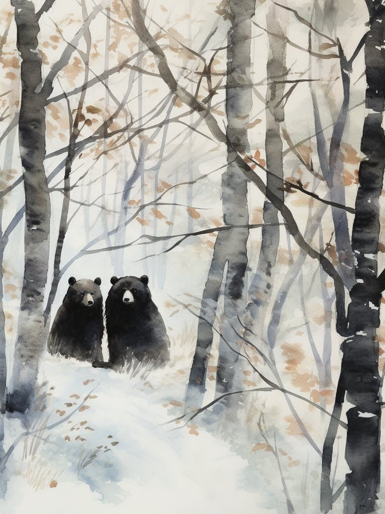 Winter Watercolour Black Bear 3