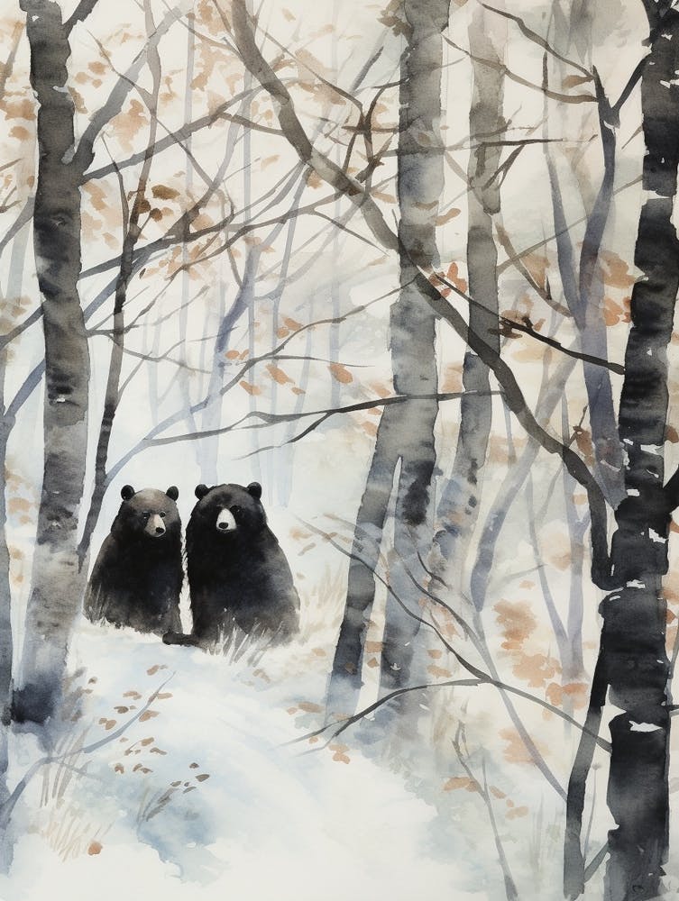 Winter Watercolour Black Bear 3