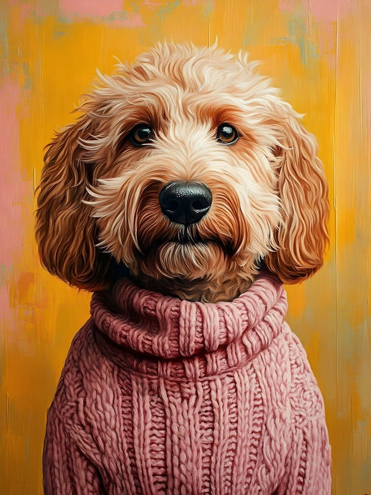 Goldendoodle In Pink Sweater 3