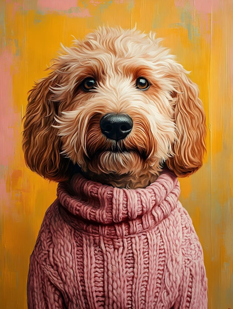Goldendoodle In Pink Sweater 3
