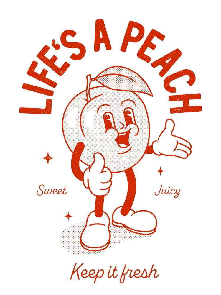 'Life's a Peach' retro kitchen print in red