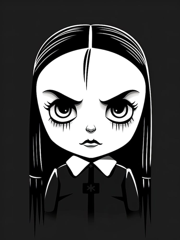 Portrait Of Wednesday Addams Line Art Dark 3 Fan Art