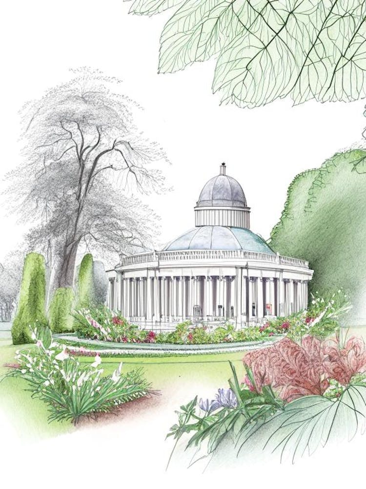Kew Gardens Hillsborough Castle, United Kingdom Vintage Pencil Drawing