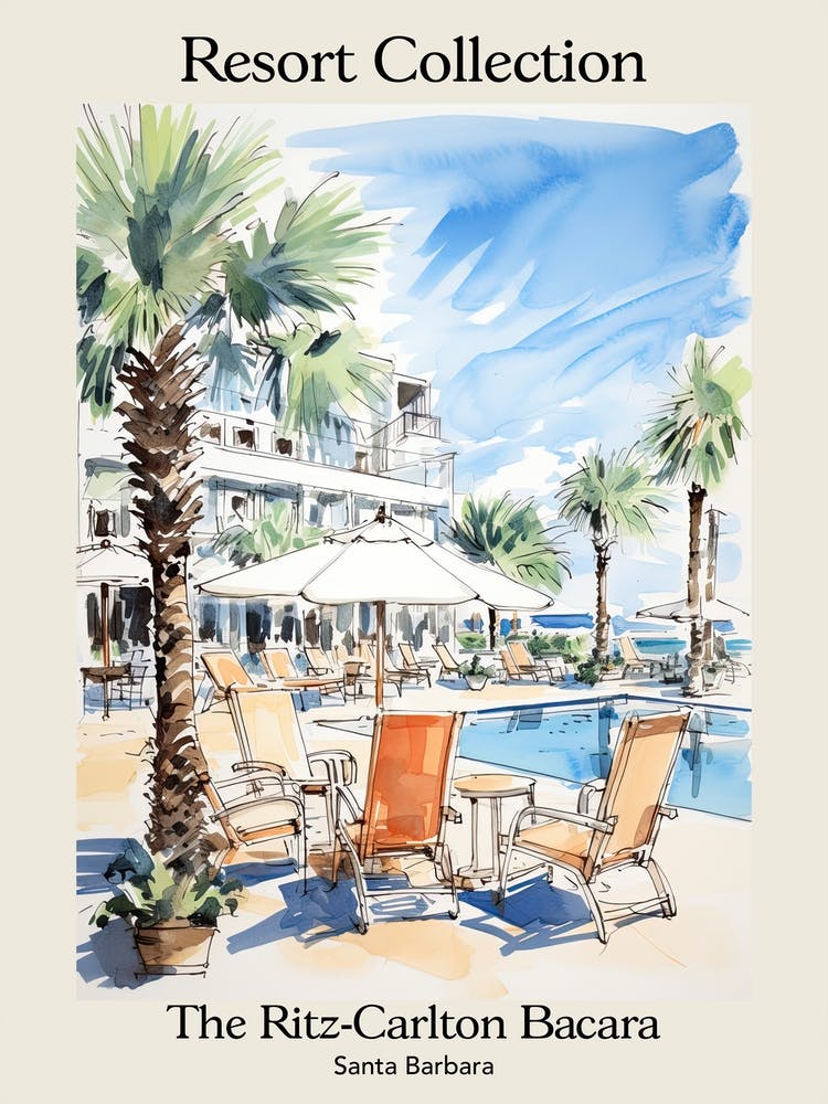 Affiche Du Ritz Carlton Bacara, Santa Barbara Santa Barbara, Californie Collection Resort Illustration de Livre de Contes 1