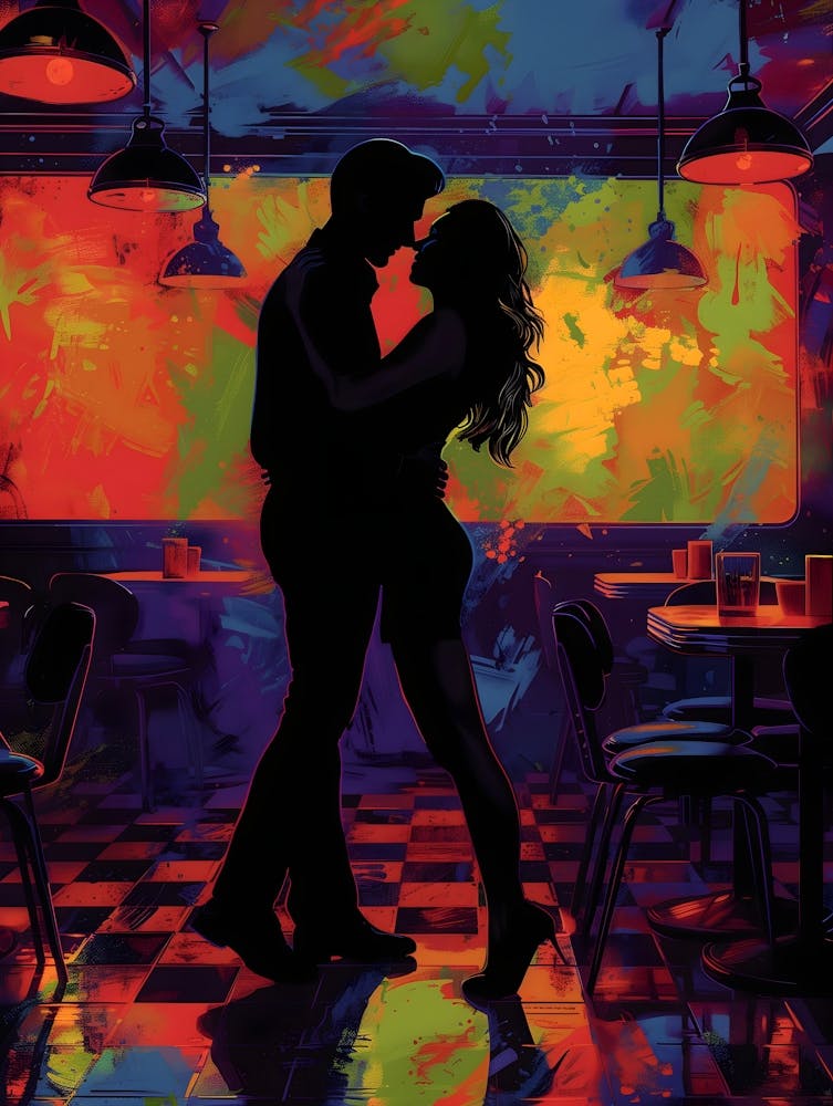 Couple In A Bar, Vibrant, Bold Colors, Pop Art