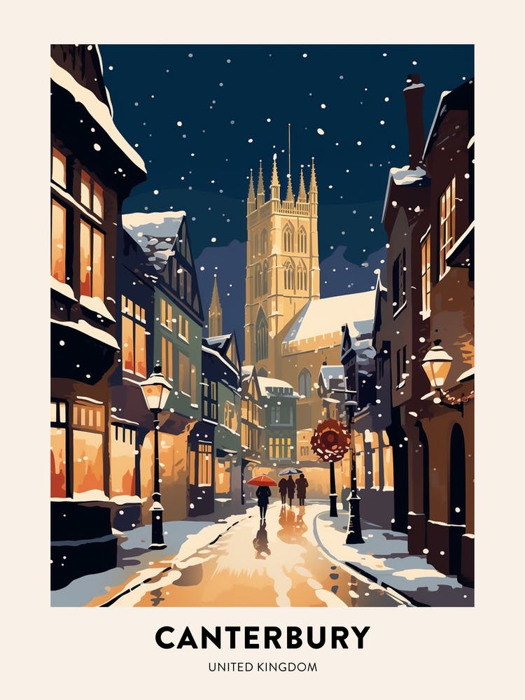Winter Night  Travel Poster Canterbury United Kingdom 3