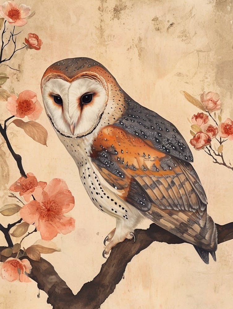 African Wood Owl Japanese Painting 3