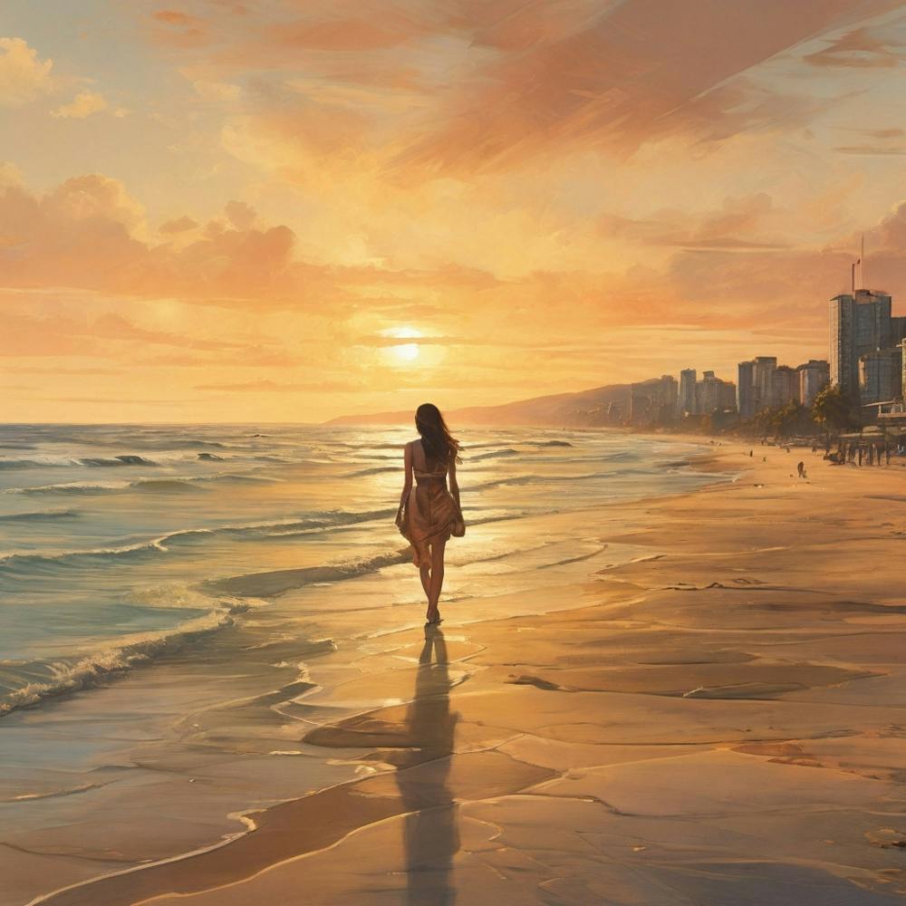 Woman Walking On The Beach