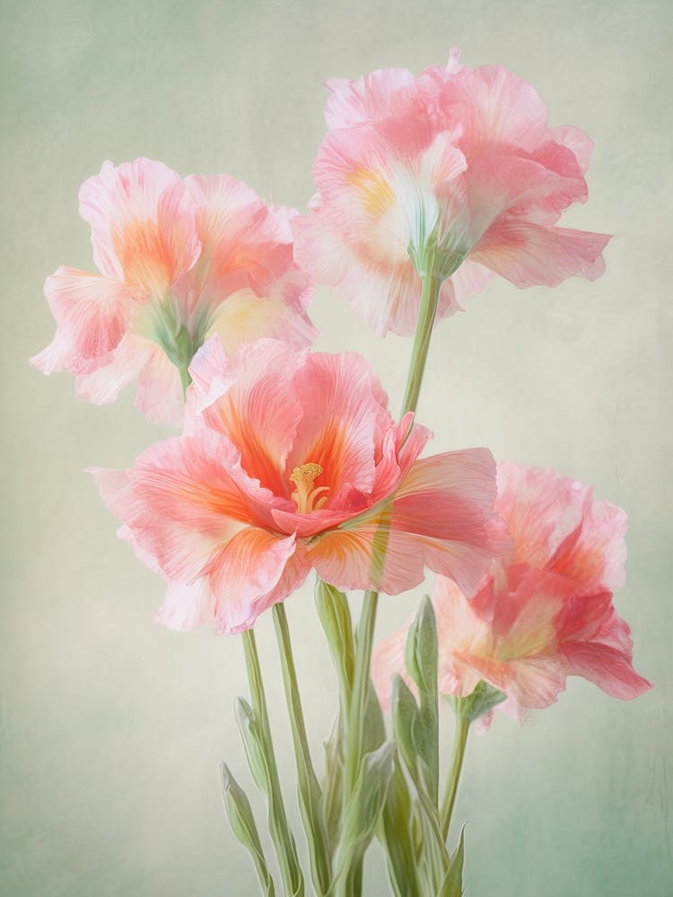 Gladioli Flowers Acrylic Painting In Pastel Colours 4