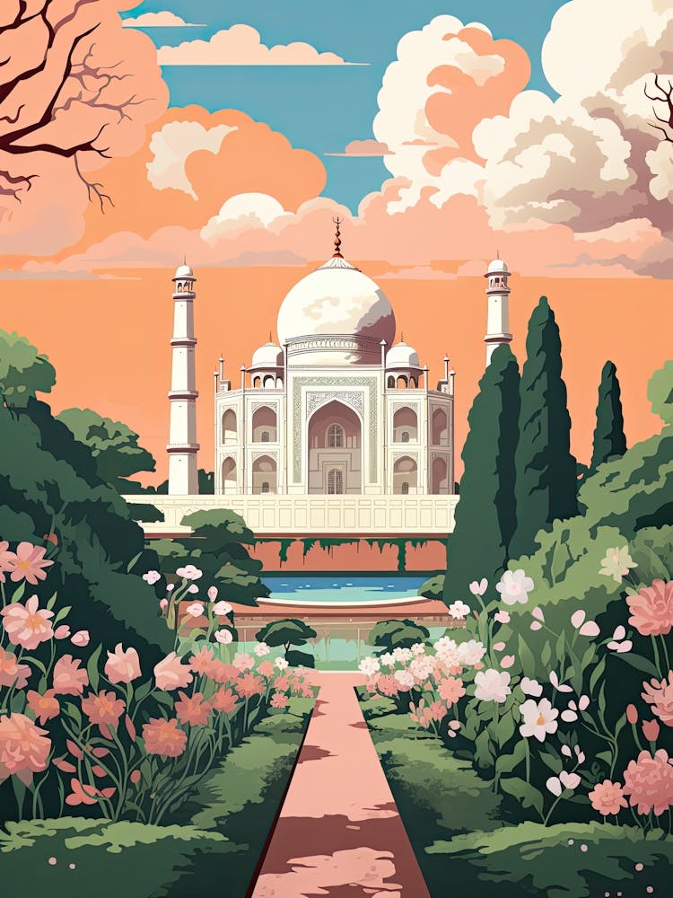 Taj Mahal   Agra, India   Cute Botanical Illustration Travel 2