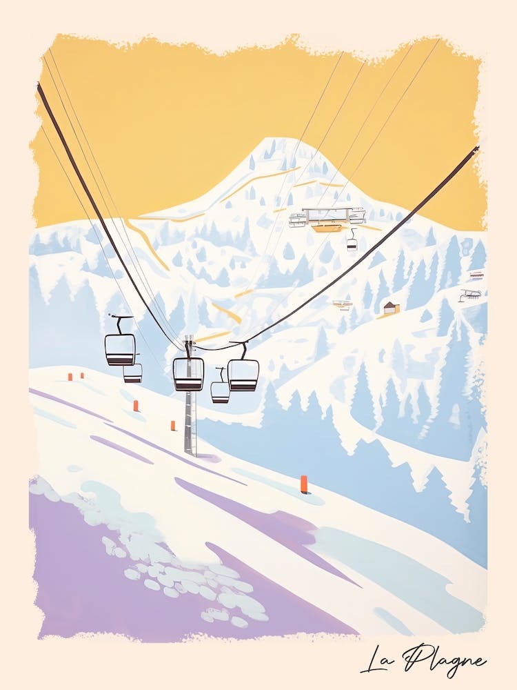 Poster Of La Plagne   France, Ski Resort Pastel Colours Illustration 1