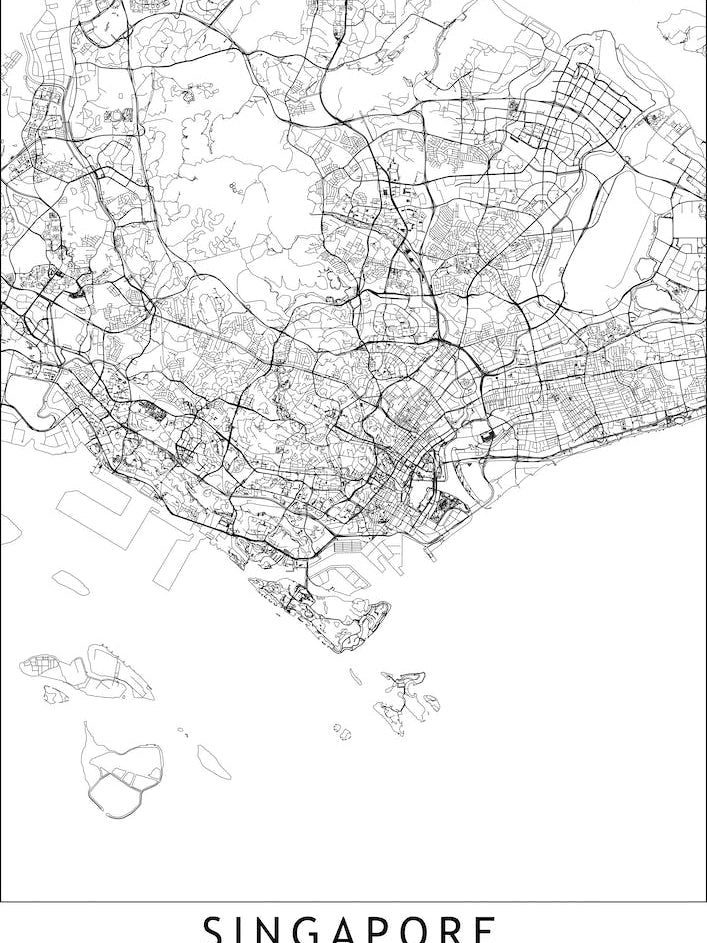 Singapore White Map Line