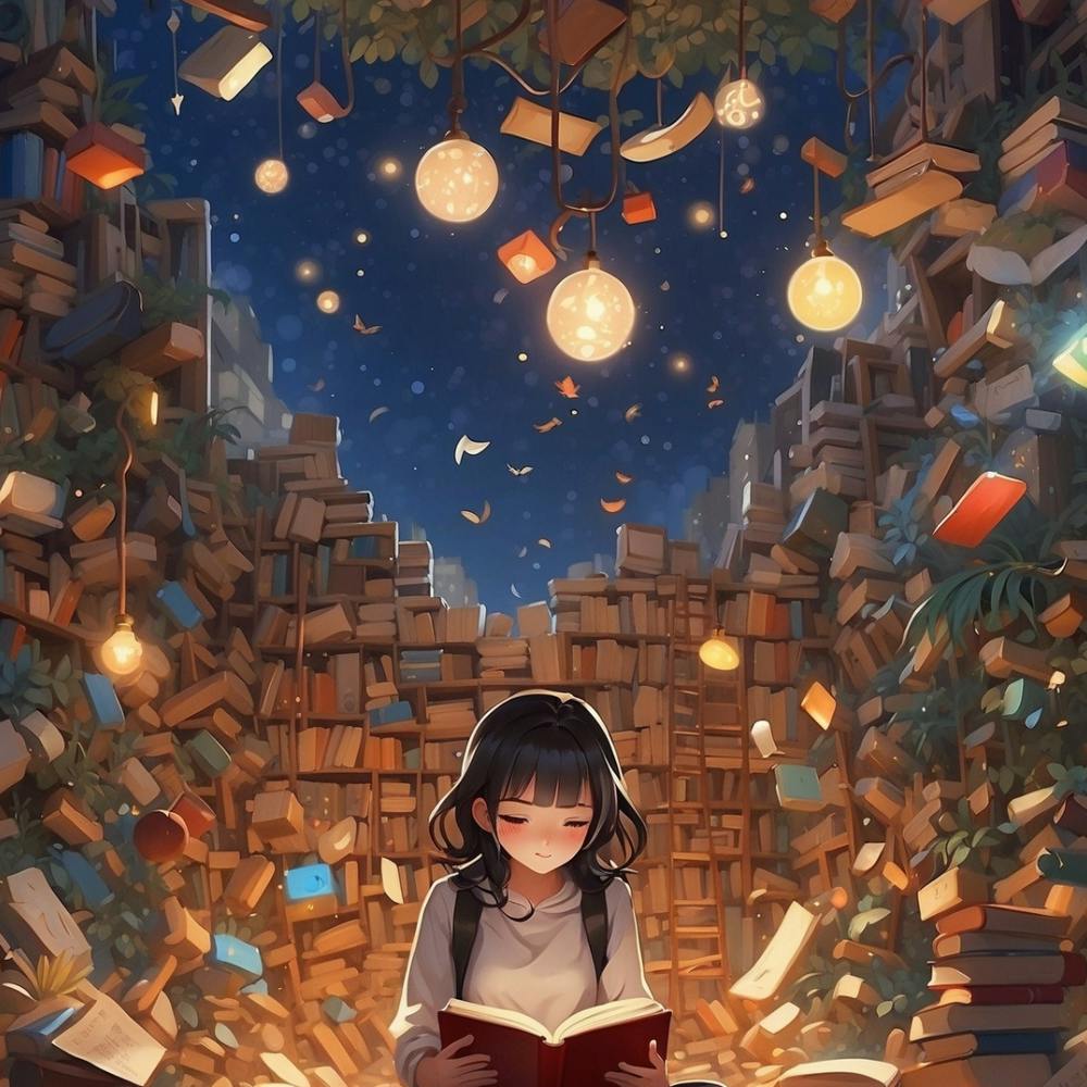 Girl Reading A Book #Science Fiction Library