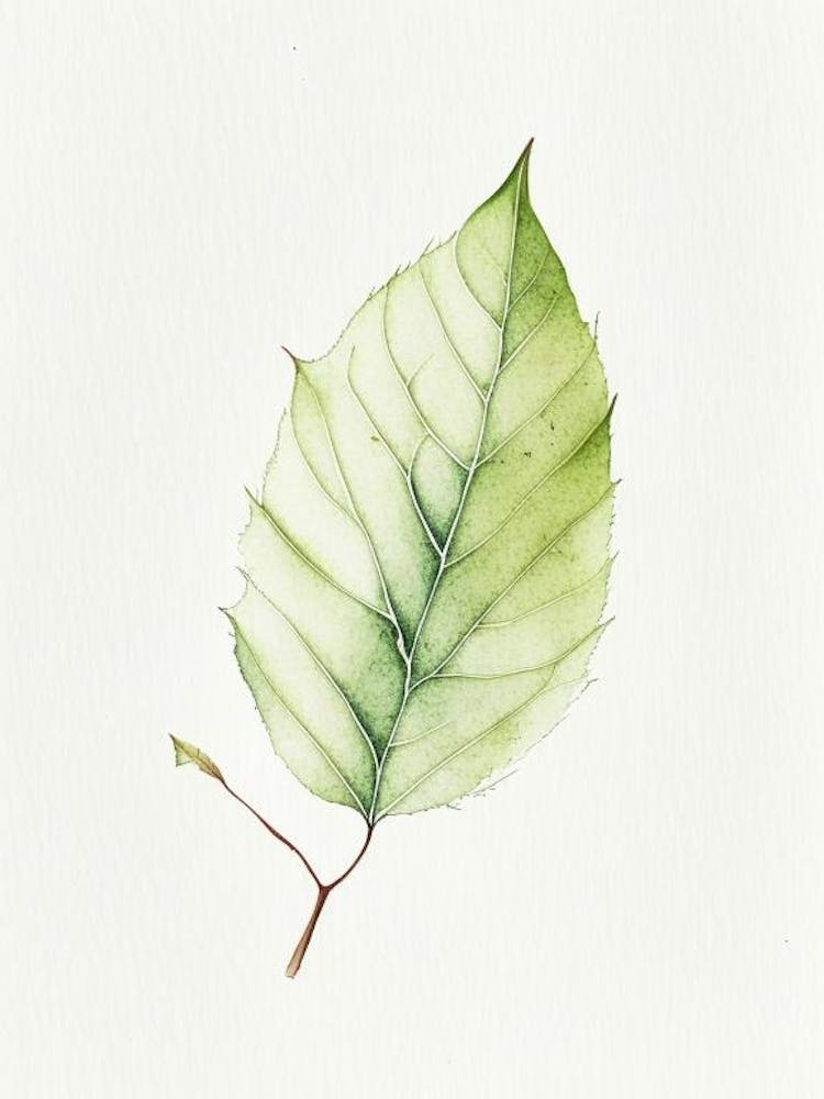 Slippery Elm Leaf Minimalist Watercolour 1