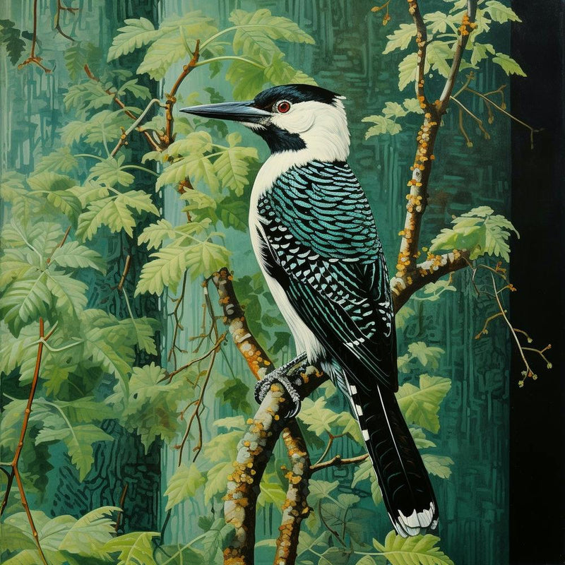 Ohara Koson Inspired Bird Painting Woodpecker 3 Square