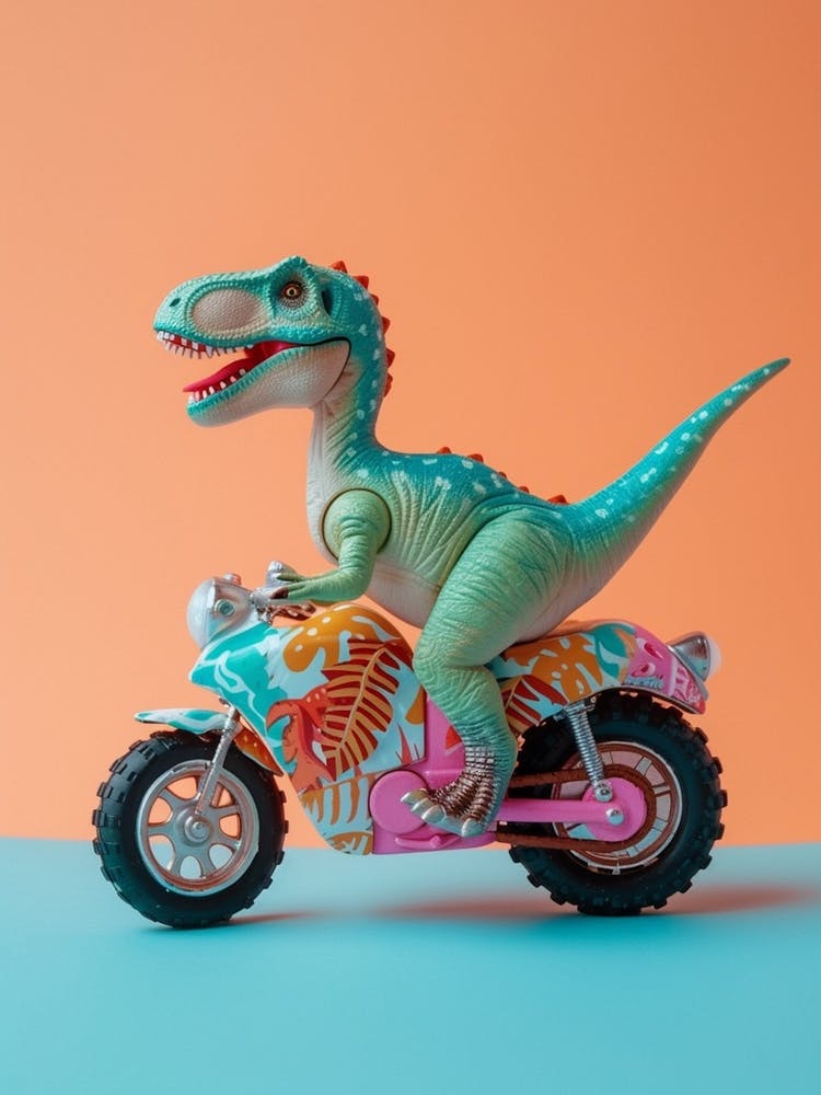 Toy Dinosaur Pattern On A Motorbike 3