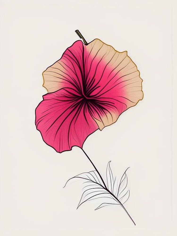 Hibiscus Floral Minimal Line Drawing 2 Flower