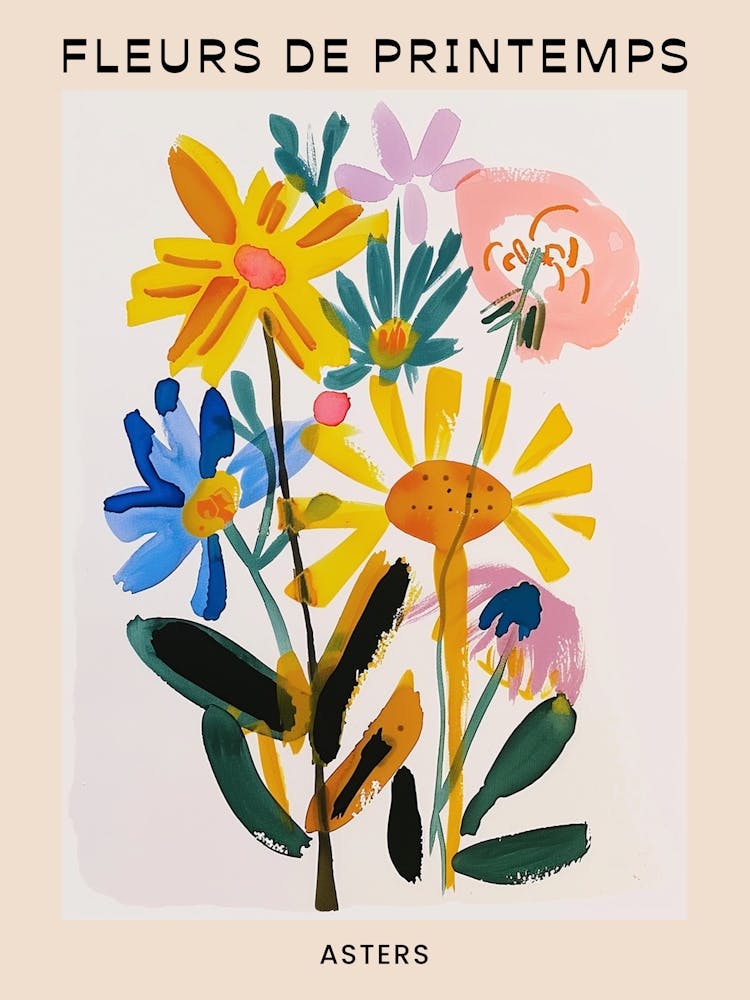 Spring Floral French Poster  Asters 4