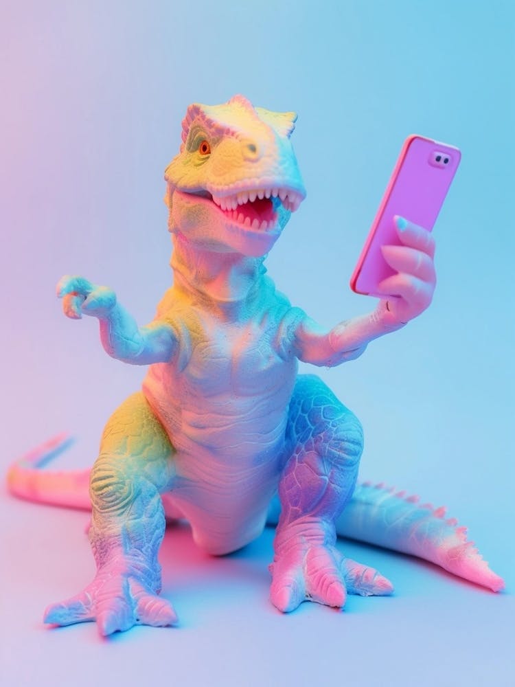 Pastel Toy Dinosaur On A Mobile Phone