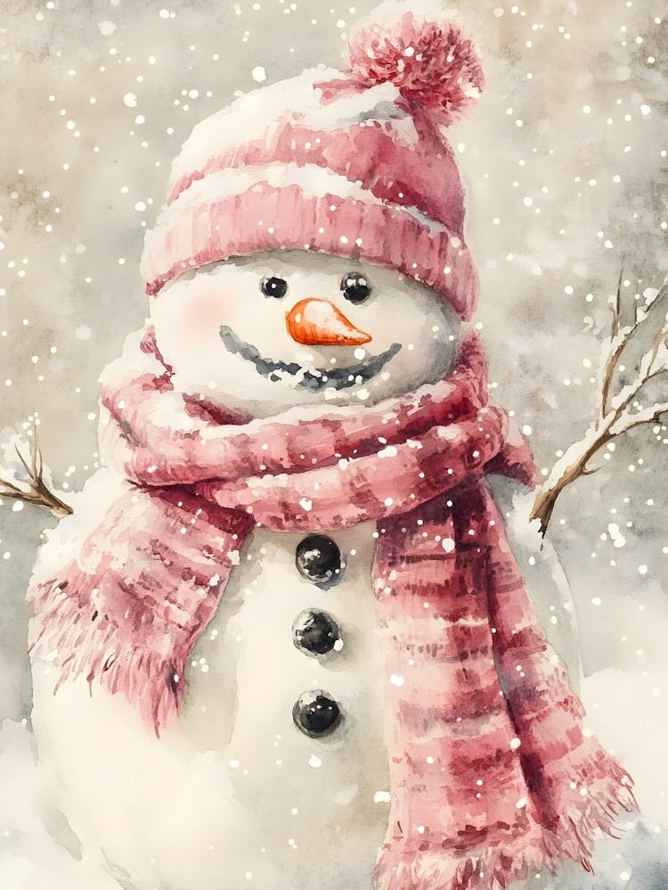 Bonhomme De Neige Au Foulard Rose 1