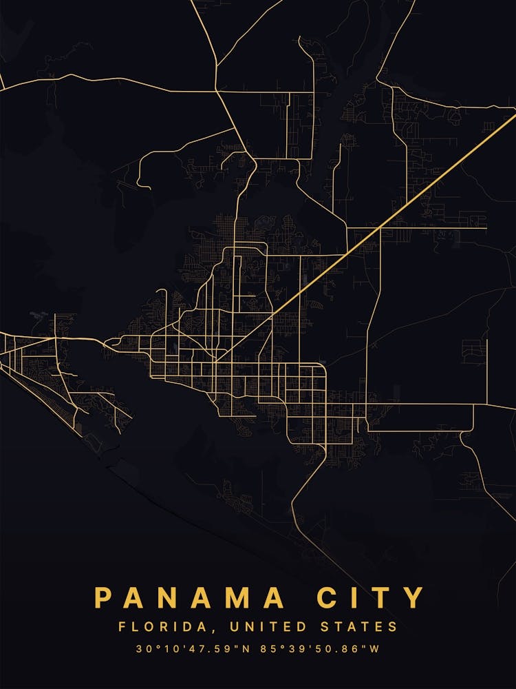Panama City Panama Black And Gold Map