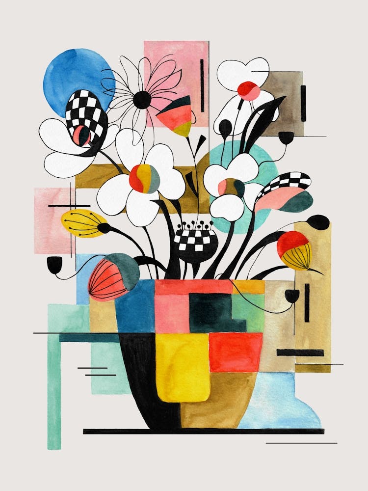 Abstract Geometric Florals In A Vase