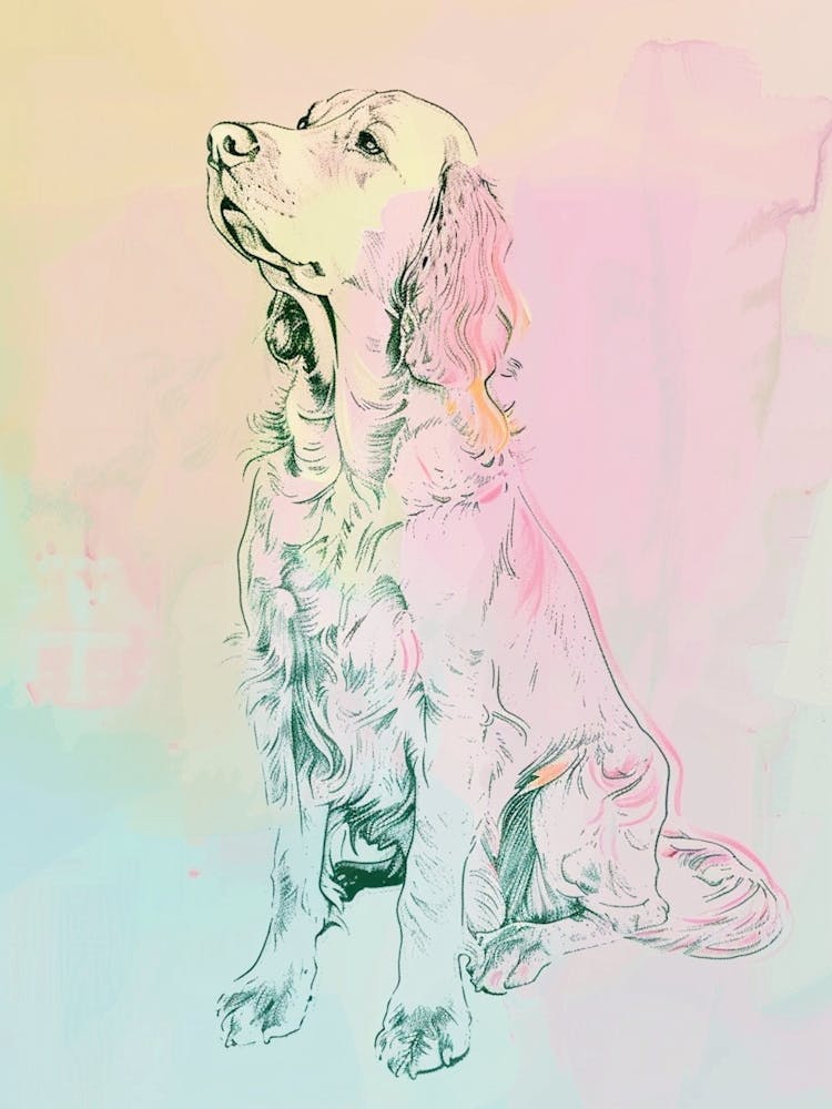  English Setter Dog Pastel Line Watercolour Illustration  3
