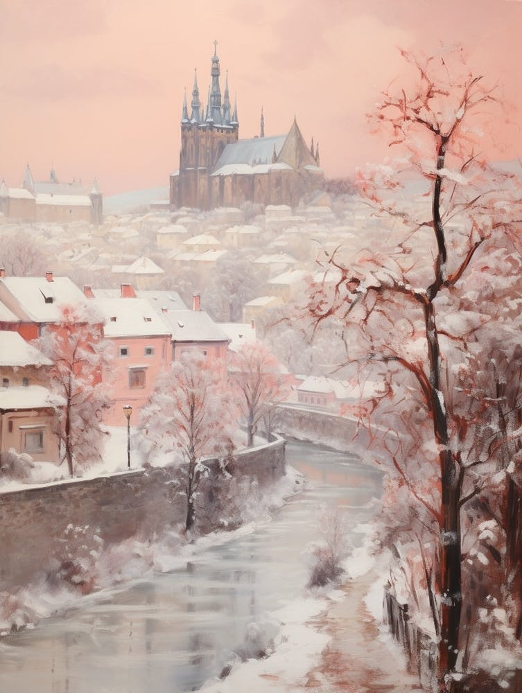 Dreamy Winter Painting Prague Czech Republic 1