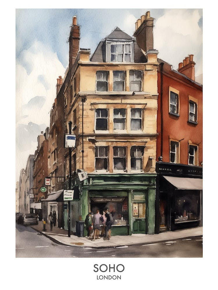 Soho 1 Watercolour Travel Poster