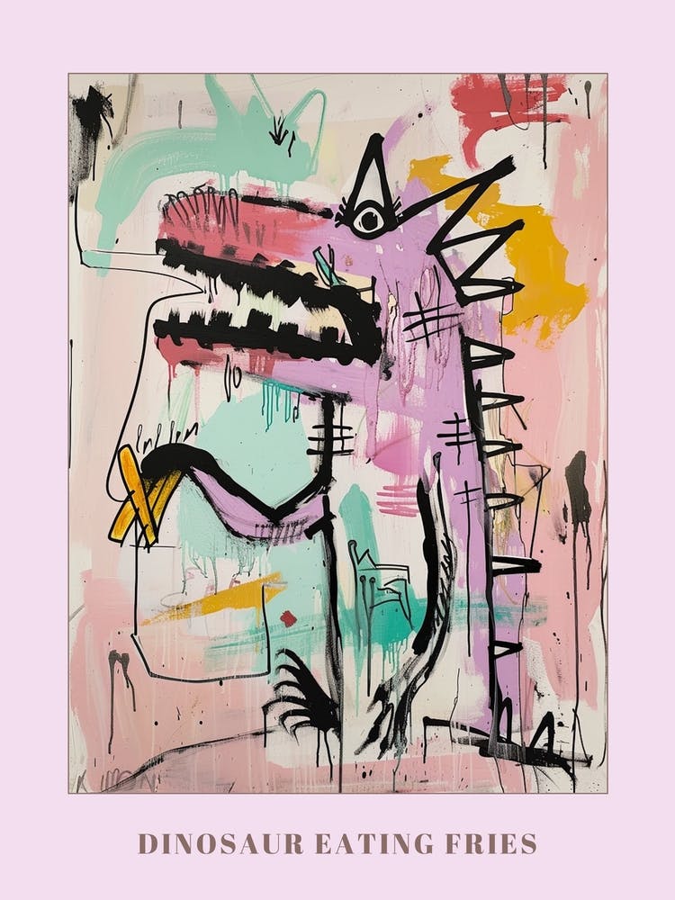 Dinosaur Eating Fries Abstract Graffiti Style 2 Poster