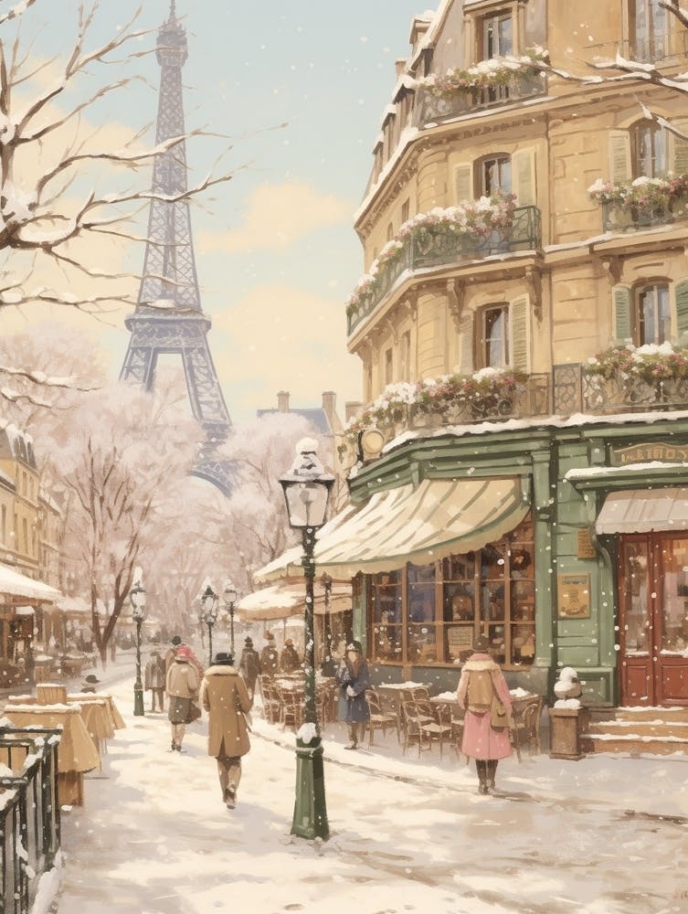 Vintage Winter Illustration Paris France 5