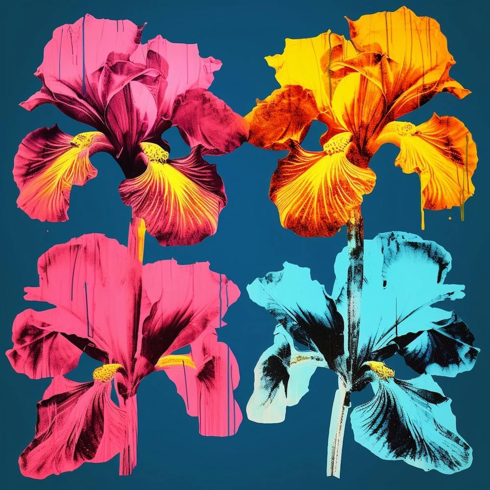 Andy Warhol Style Pop Art Flowers Iris 1 Square