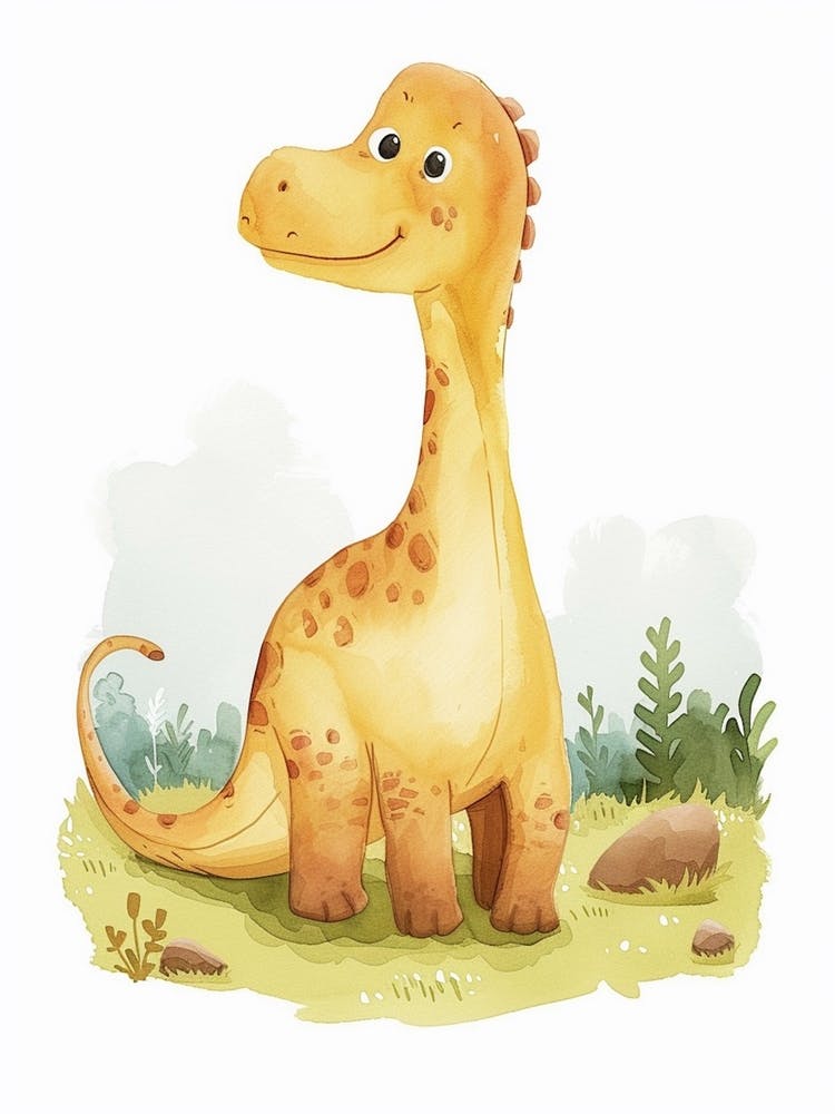 Cute Cartoon Compsognathus Watercolour 1