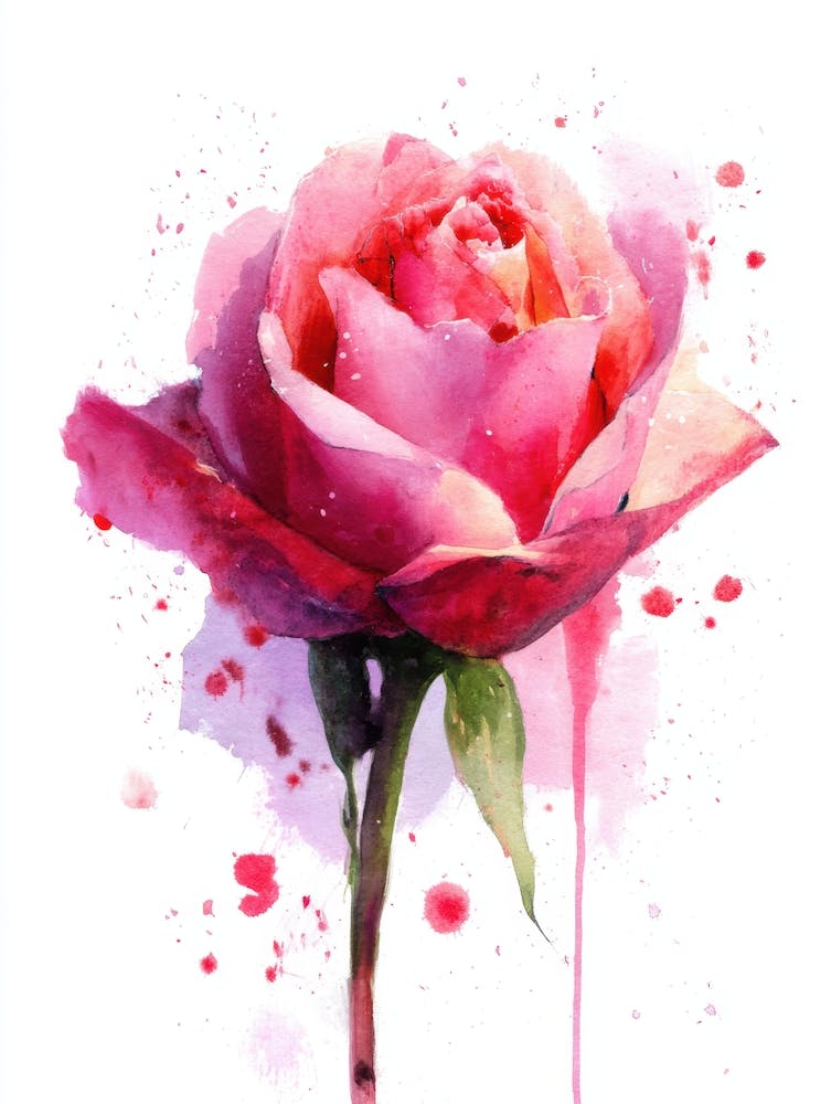 Pink Rose Watercolor Painting