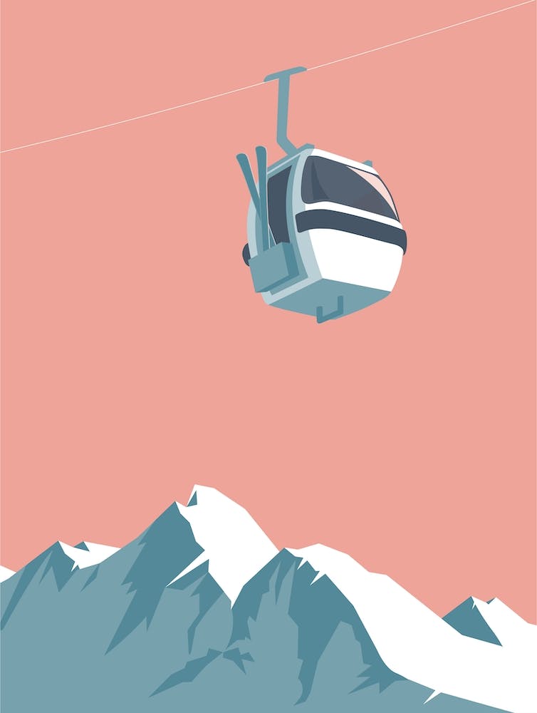 Ski gondola from Courchevel in pink