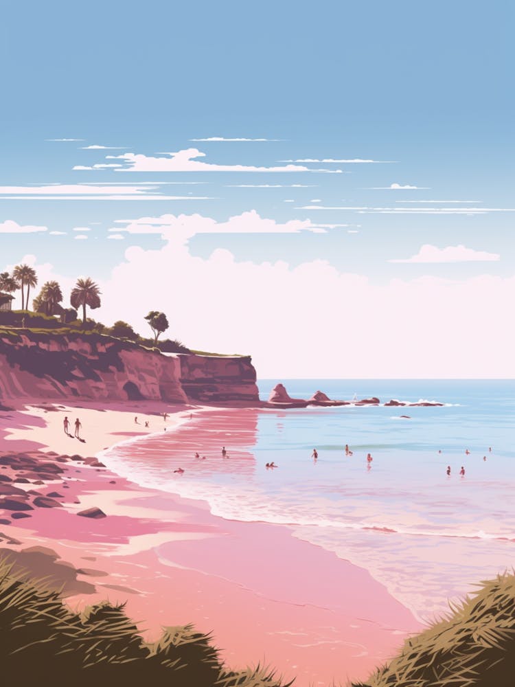An Illustration In Pink Tones Of  Grange Beach Australia 1